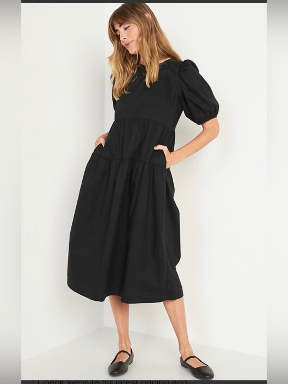 Old Navy Black Tiered Maxi Dress with Puff Sleeves